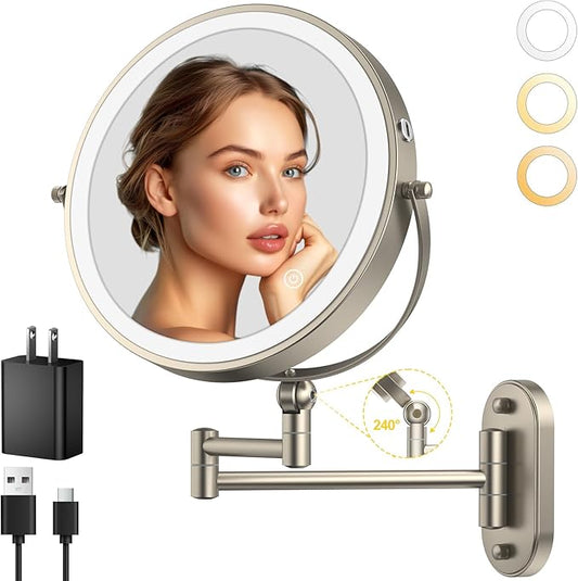 IMIKONA 9" Wall Mounted Lighted Makeup Mirror, 4000mAh Rechargeable Double by IMIKONA