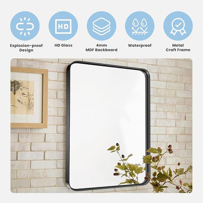 Bathroom Mirror for Wall, 40x30 Inch Rectangle Mirror, Matte Black Metal Framed - Image 5