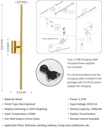 KDG Cordless Wall Sconces Set of 2, Wireless 5200mAh Rechargeable Battery - Image 5