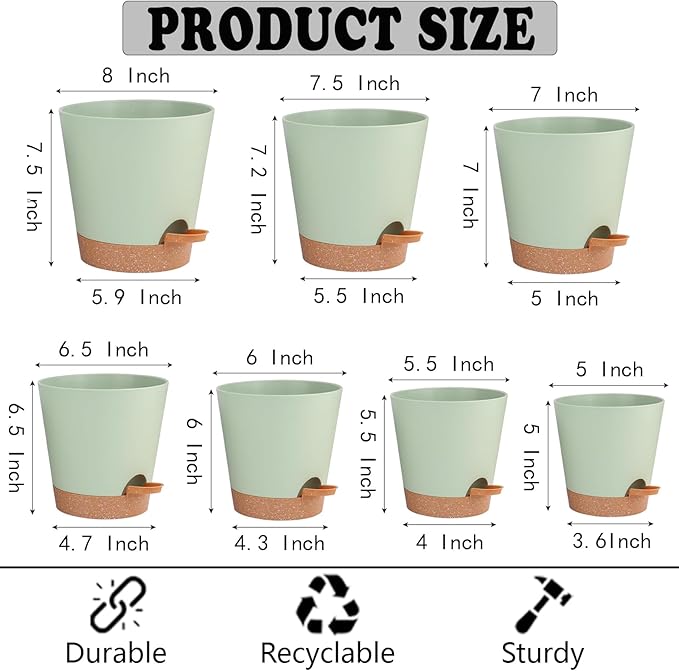 Self Watering Pots, Flower Planting Pots for Indoor Outdoor Plants, African Violet, Flowers, Succulent,Cactus Plant Pots with Drainage Holes Green Plastic Pots Gift Idea For Lazy people House Decor