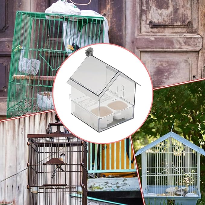 2026 New Pull-Out External Parrot Feeder, Bird Bath for Cage, 7*6*5.5in Bird Feeder House, Transparent Parakeet Cage Accessories, Easy To Fill, Clean, Long-Lasting, for Finch and Hummingbird (Green)