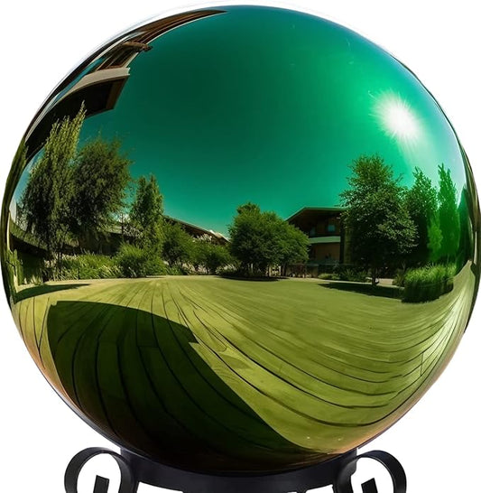 12 Inch Stainless Steel Gazing Globe,v2croft Hollow Ball Mirrored Surface Polished Shiny Sphere,Garden Stainless Steel Gazing Ball for Outdoor Lawn Pond Yard Ornament(Green)