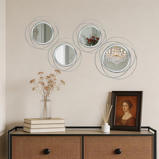 4 Piece Gold Round Wall Mirror Set Modern Metal Circle Home Decor - Image 2