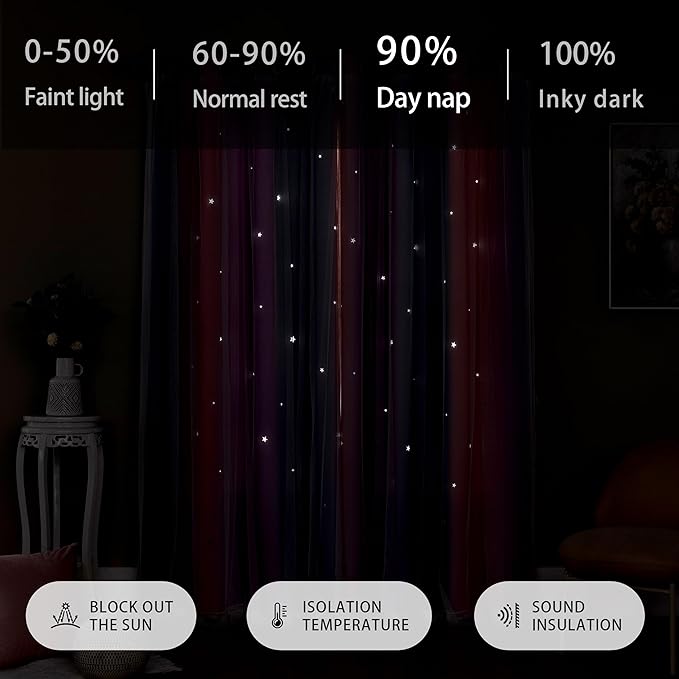 XiDi Curtains for Bedroom Decor, Rainbow GreyPinkPu-52-45 - Image 7