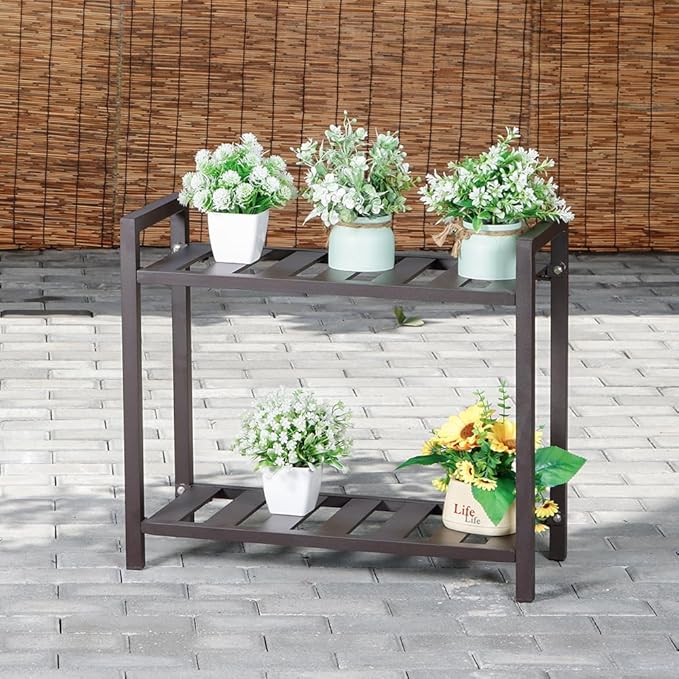 Versatile Indoor/Outdoor Plant Stand – High-Strength Aluminum with 300 LBS Load Capacity - Ideal Decor for Patios, Gardens, Living Rooms | L25.5 x W11.8 x H22 inches