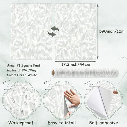 Theper Green Wallpaper 17.3"×590" Modern Striped Wallpaper Peel and Stick Boho - Image 3