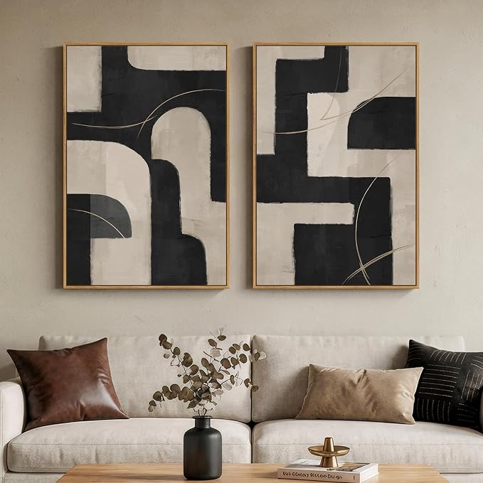 Large Framed Modern Neutral Abstract Wall Art, Geometric Pictures by Cuspin