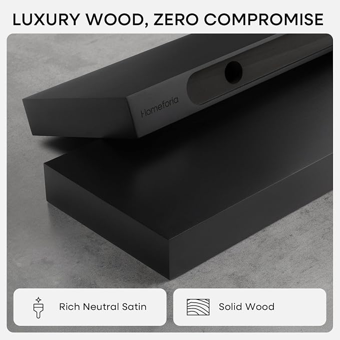 Homeforia Black Floating Shelves 36 inches Long, High End Solid Real Wood 36 - Image 4