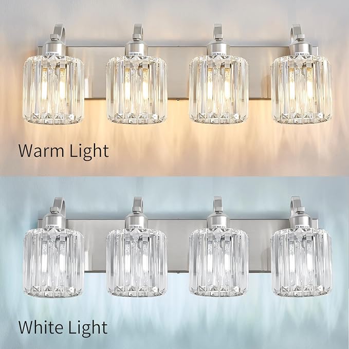 4 Lights Brushed Nickel Vanity Light Crystal Wall Light Bathroom Light Fixtures - Image 3