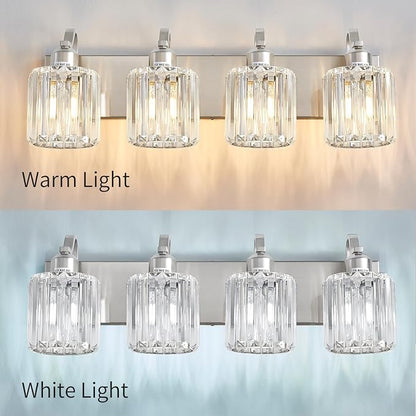 4 Lights Brushed Nickel Vanity Light Crystal Wall Light Bathroom Light Fixtures - Image 3