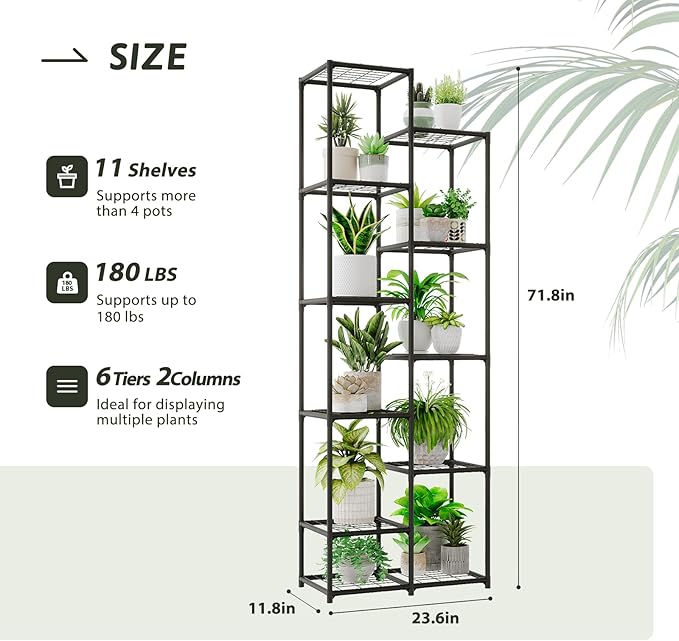 Tall Plant Stand Indoor Outdoor Corner Metal Flower Pot Stands for Multiple Plants Heavy Duty Waterproof Plant Shelf for Patio Garden Balcony Living Room Bedroom