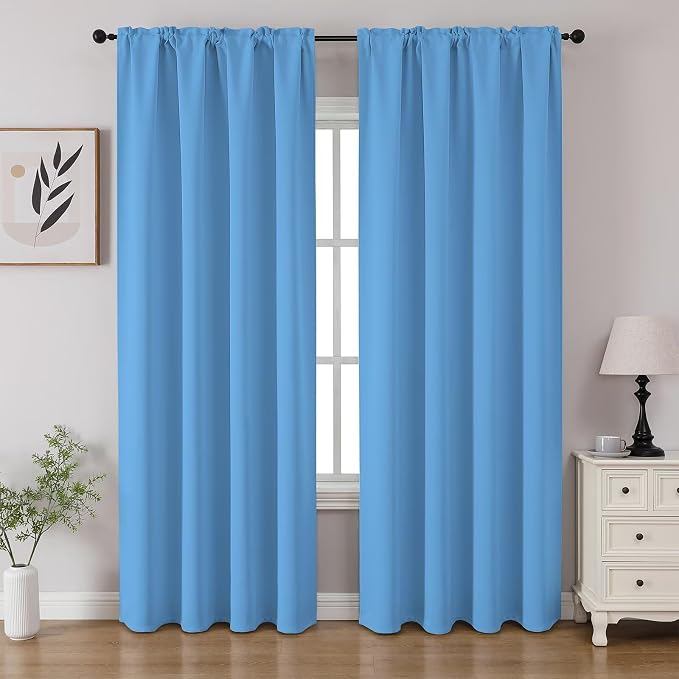 CUCRAF Light Blue Blackout Curtains 96 inch Length 2 Panels Set, Rod Pocket by CUCRAF