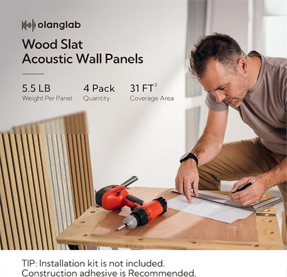 Olanglab Wood Slat Wall Panels 4 Pack, Acoustic Wall Panels, 47.24'' x 23.62" - Image 4