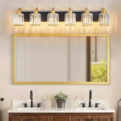 Modern Bathroom Vanity Light 6-Lights Black Gold Crystal Wall Light Fixture - Image 2