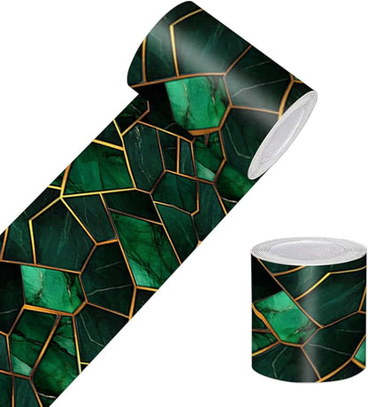 HOMETITUTE Wallpaper Border Peel and Stick Wall Border Emerald Tile Geometric by HOMETITUTE