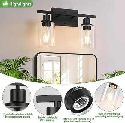 Indoi Matte Black 2-Light Bathroom Vanity Light - Image 3