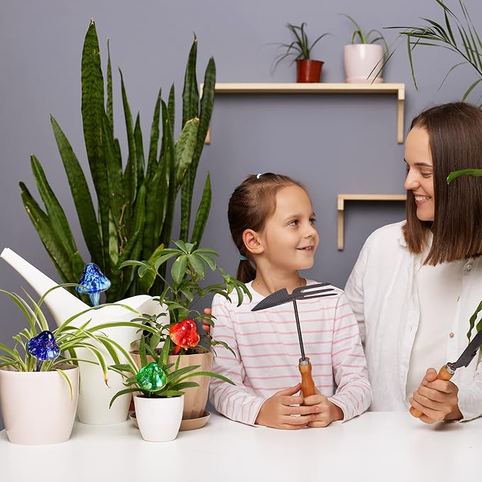 Meanplan 8 Pcs Watering Globe for Plant Self Watering Globes for Indoor Outdoor Plants Watering Devices Self Watering Spikes Mushroom Watering Bulbs Automatic Glass Plant Waterer for Plants