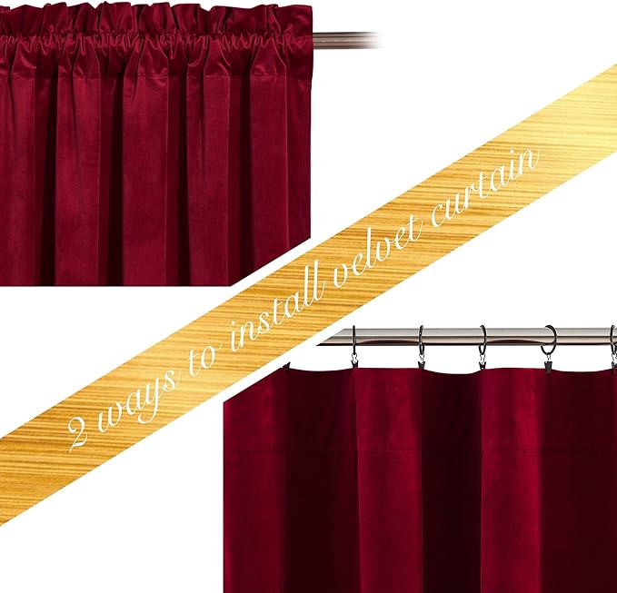 NICETOWN Red Velvet Curtains and Drapes 54 inches Long - Image 3