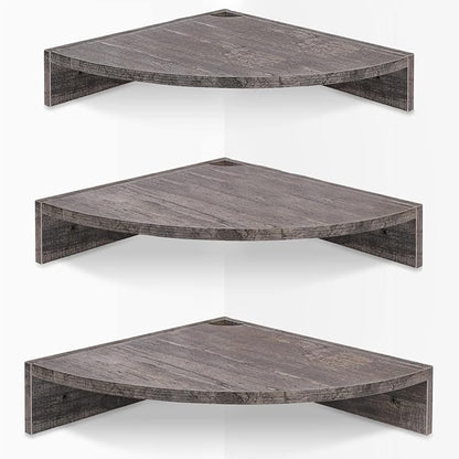 Homode Corner Floating Shelves, 3 Tier Wood Hanging Shelf Organizer by Homode
