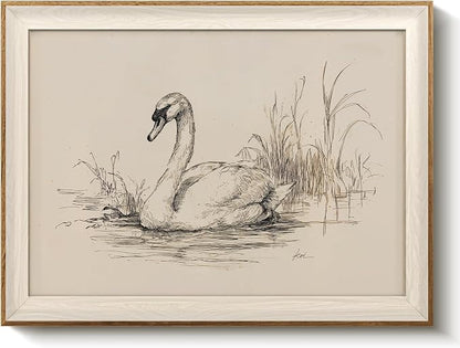 VIYYIEA Framed Wall Art for Living Room, Elegant Swan Pencil Sketch Canvas by VIYYIEAART