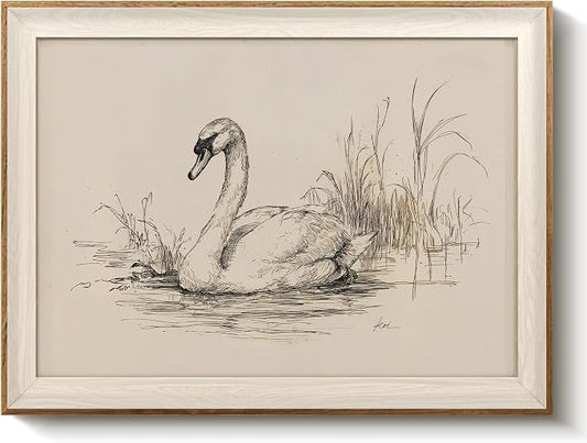 VIYYIEA Framed Wall Art for Living Room, Elegant Swan Pencil Sketch Canvas by VIYYIEAART