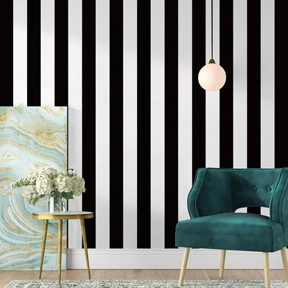 Jeweluck Black and White Wallpaper Peel and Stick Wall Paper 17.7”x236.2” Black by Jeweluck