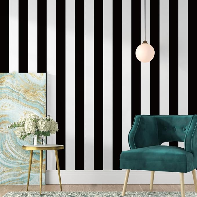 Jeweluck Black and White Wallpaper Peel and Stick Wall Paper 17.7”x118.1” Black by Jeweluck