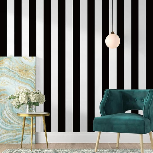 Jeweluck Black and White Wallpaper Peel and Stick Wall Paper 17.7”x236.2” Black by Jeweluck