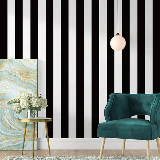 Jeweluck Black and White Wallpaper Peel and Stick Wall Paper 17.7”x118.1” Black by Jeweluck