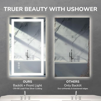 USHOWER LED Bathroom Mirror 55x30 Inch Tempered Glass - Image 5
