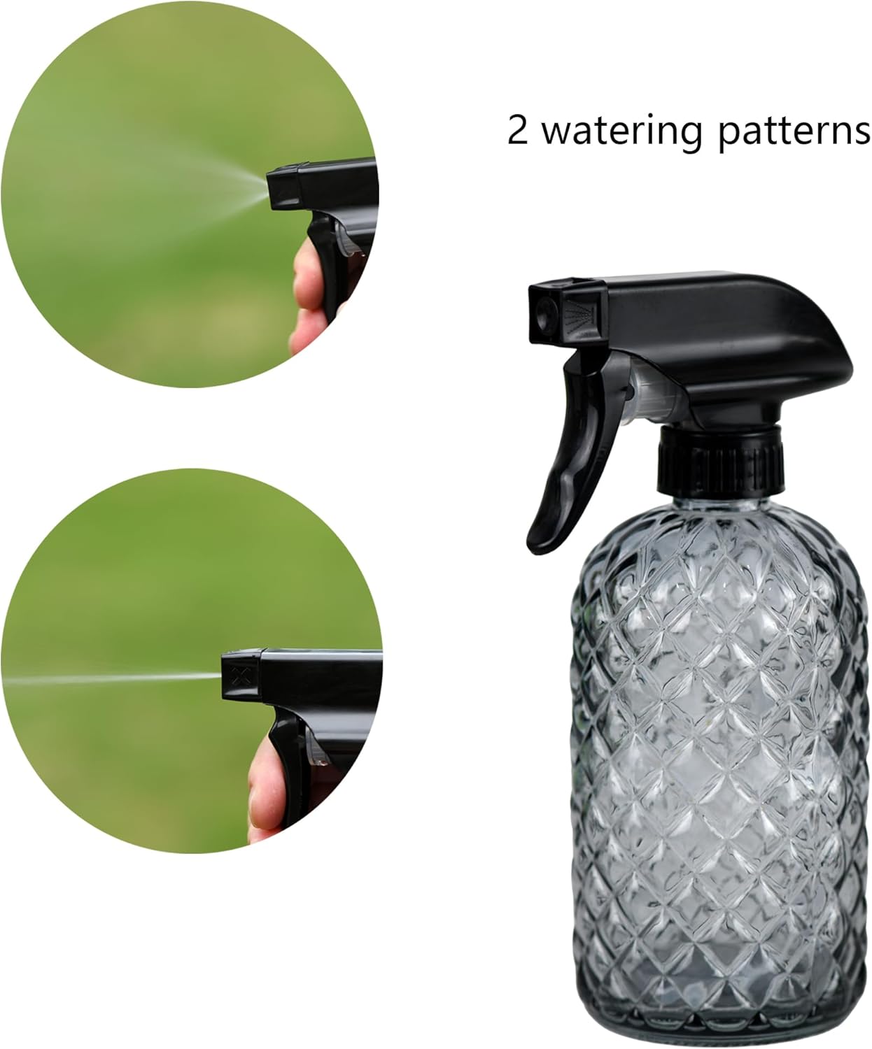 12Oz Glass Plant Spray Bottle, Gem Pattern Glass Sprayer, Watering Can with Black Plastic Top Pump, Handheld Watering Can for Indoor Outdoor Potted Plants and Greenery (Grey)
