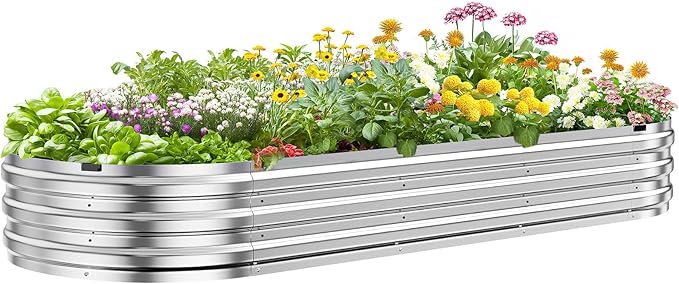 KING BIRD Raised Garden Bed Kit 2025 Upgraded Quick-Setup Galvanized Planter Garden Box Outdoor for Gardening, Vegetables, Flowers, 94x36x12 in, Silver
