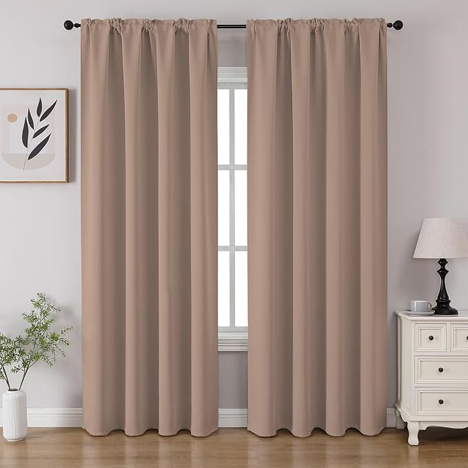 CUCRAF Khaki Blackout Curtains 108 inch Length 2 Panels Set, Rod Pocket Room by CUCRAF