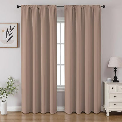 CUCRAF Khaki Blackout Curtains 96 inch Length 2 Panels Set, Rod Pocket Room by CUCRAF
