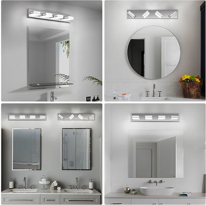 Modern LED Bathroom Lights Fixtures 4-Light, Stainless Steel Chrome Acrylic - Image 7