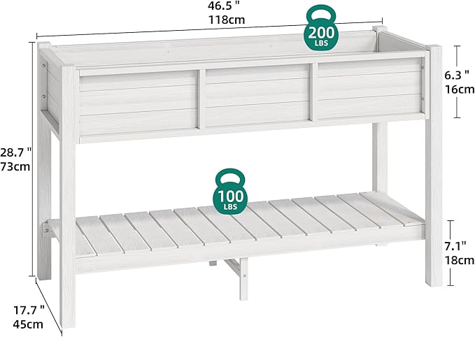 YITAHOME 48x18x30in Raised Garden Bed, Weather Resistant Poly Lumber Planter Box with Legs & Storage Shelf, Elevated Garden Bed for Yard, Garden, Balcony - White