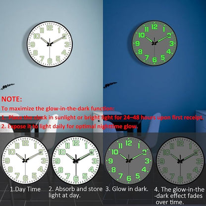 Glow in The Dark Wall Clock Non Ticking, 10 inch Silent Wall Clocks Battery - Image 4