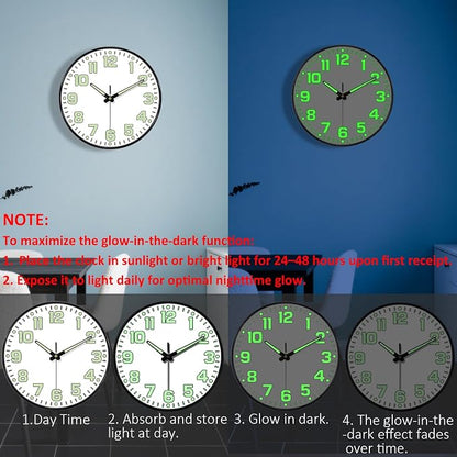Glow in The Dark Wall Clock Non Ticking, 10 inch Silent Wall Clocks Battery - Image 4