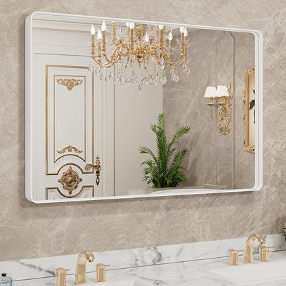 LOAAO 48x30 Inch White Metal Framed Bathroom Mirror by LOAAO
