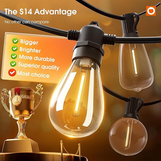 addlon 50FT LED Outdoor String Lights Timer Control with Edison Shatterproof Bulbs, Weatherproof Strand, Commercial Grade Patio Lights, Decorative for Garden or Patio, Black