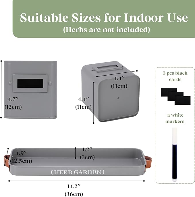 PERFNIQUE Indoor Herb Garden, Herb Garden Planter Set with Tray, Farmhouse Indoor Plant Pots, Windowsill Herb Garden with Drainage(Planter only) for Indoor/Outdoor, Window Pots(Grey)