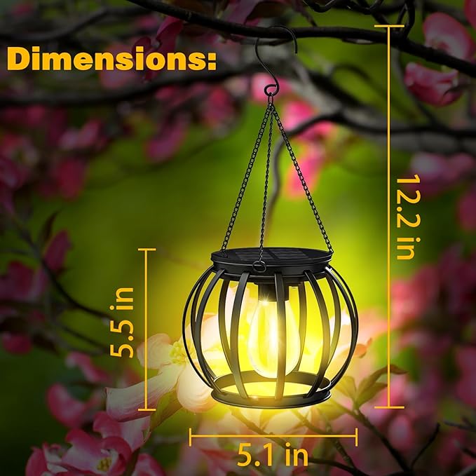 2 Pack Solar Lanterns Outdoor Lights, Upgraded Metal Solar Lantern Lights, Brighter Hanging Solar Lights Outdoor Waterproof, Auto On/Off Outdoor Solar Lights for Yard Garden Patio Pathway Decor