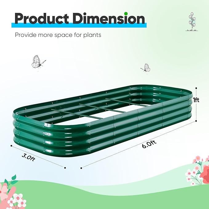Quictent Raised Garden Bed Kit Oval Galvanized Metal Planter Box for Vegetables Outdoor Backyard, Rubber Strip Edging Included, Dark Green 6x3x2 ft