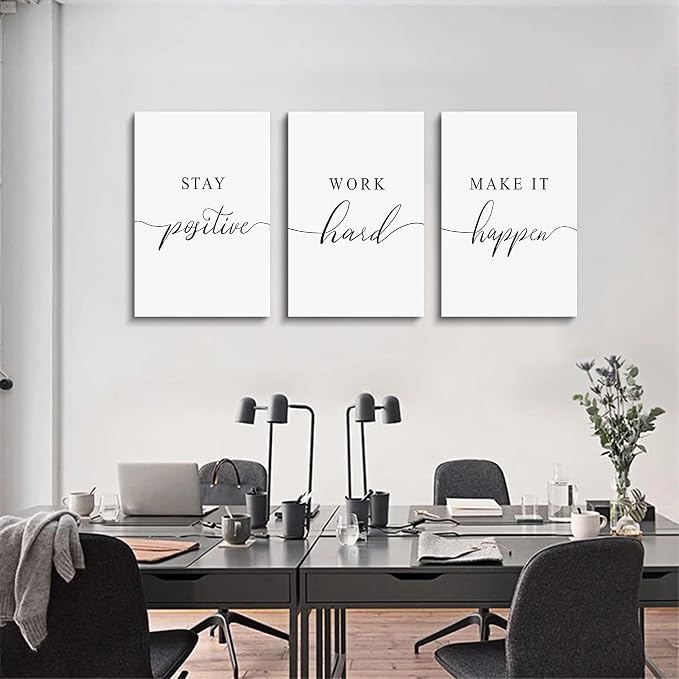 Framed Canvas Wall Art Work Quote, Office Wall Art Decor, Stay positive work - Image 2