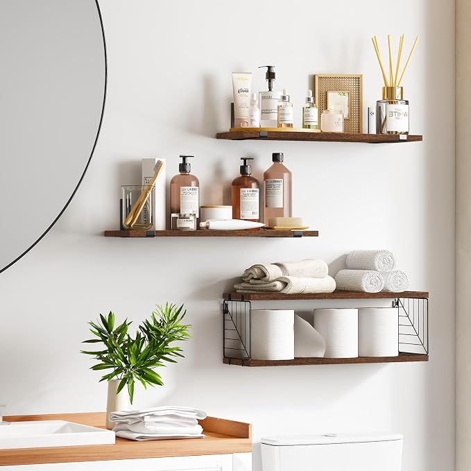 Fixwal Bathroom Floating Shelves Over Toilet, 15.8in Farmhouse Rustic Wood - Image 2