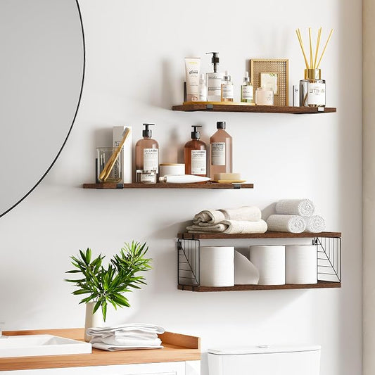 Fixwal Bathroom Floating Shelves Over Toilet, 15.8in Farmhouse Rustic Wood - Image 2