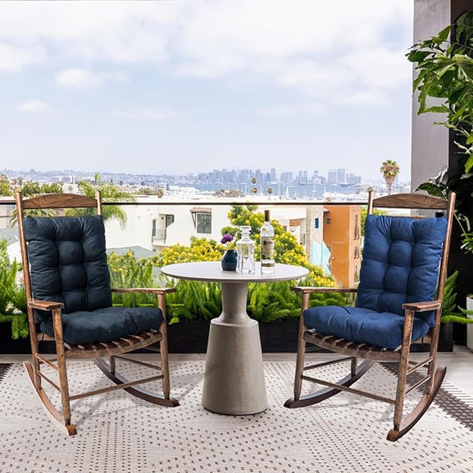 Indoor Outdoor Rocking Chair Cushions Pack of 1, Patio High Back Chair Seat Cushions with Ties for Garden Patio Furniture, Khaki