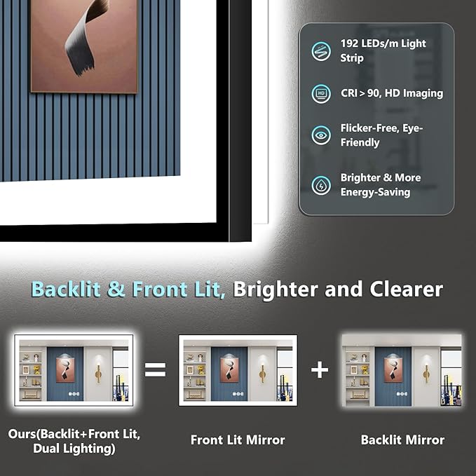 50x32 Black Framed LED Bathroom Mirror - Image 4
