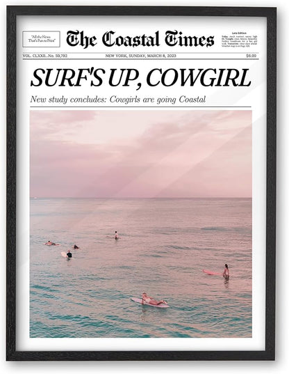 iHery Premium Natural Black OAK Wood 12x16in Surf’s Up Coastal Cowgirl Trendy by iHery