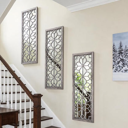 Set of 2 16x41.5 Inch Large Carved Floral Wood Frame Wall Mirrors, Shatterproof - Image 6